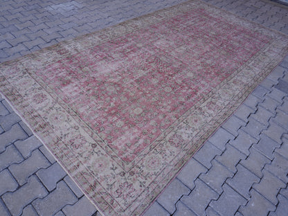 6x11 Handwoven Turkish Oushak Rug: Faded Red Wool & Cotton
