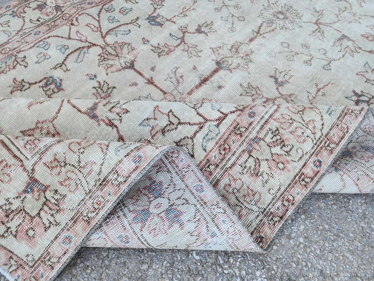 Handwoven Oushak Wool Rug 5×8 Neutral Beige Turkish Area Rug