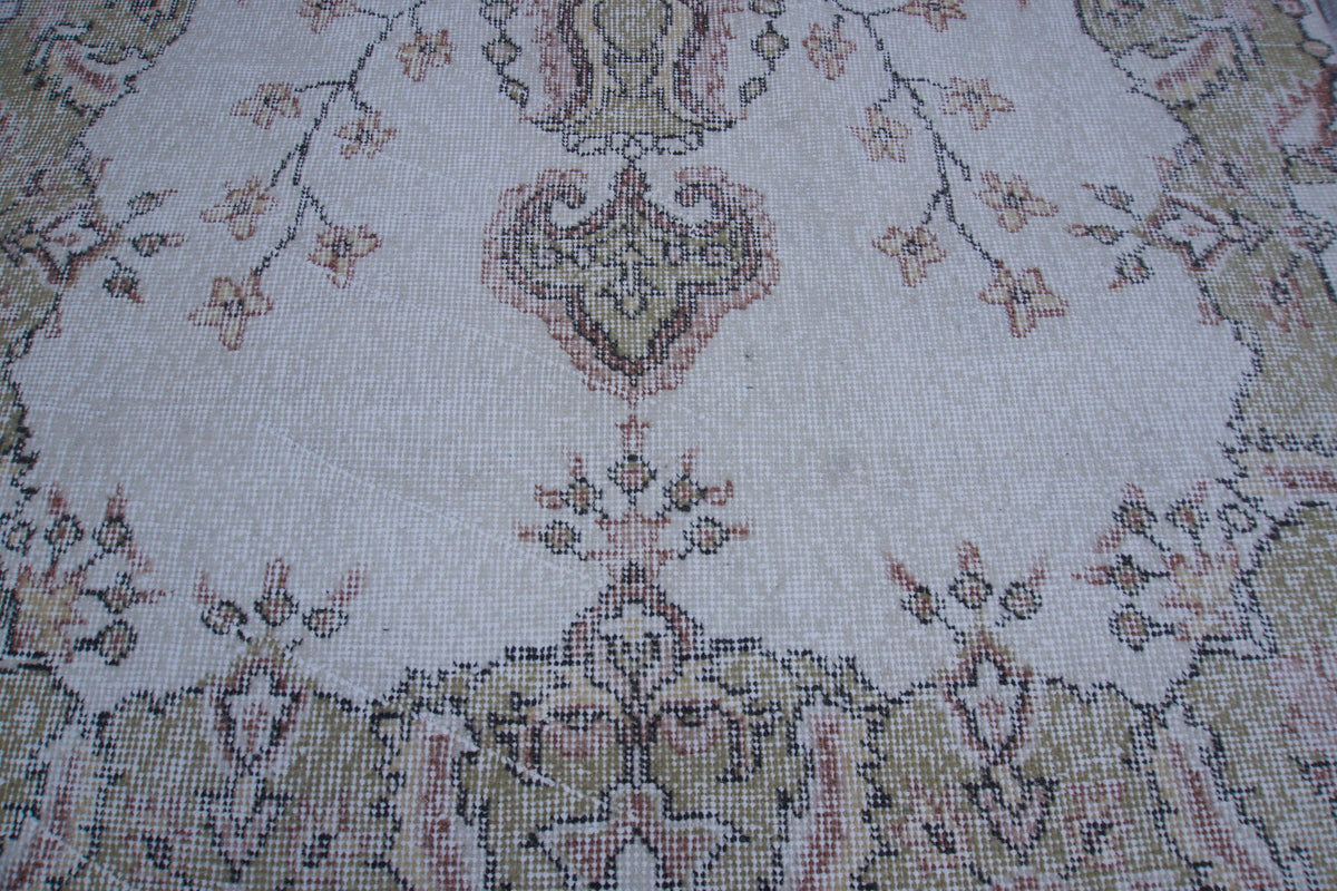 Vintage Turkish Oushak Rug 4x7: Handwoven Wool & Cotton