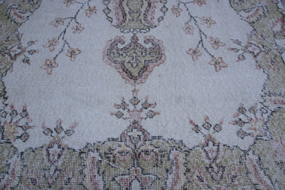 Vintage Turkish Oushak Rug 4x7: Handwoven Wool & Cotton
