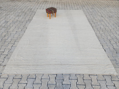 Hand Knotted Turkish Kilim Rug 8x12: Neutral Wool, Rustic Decor