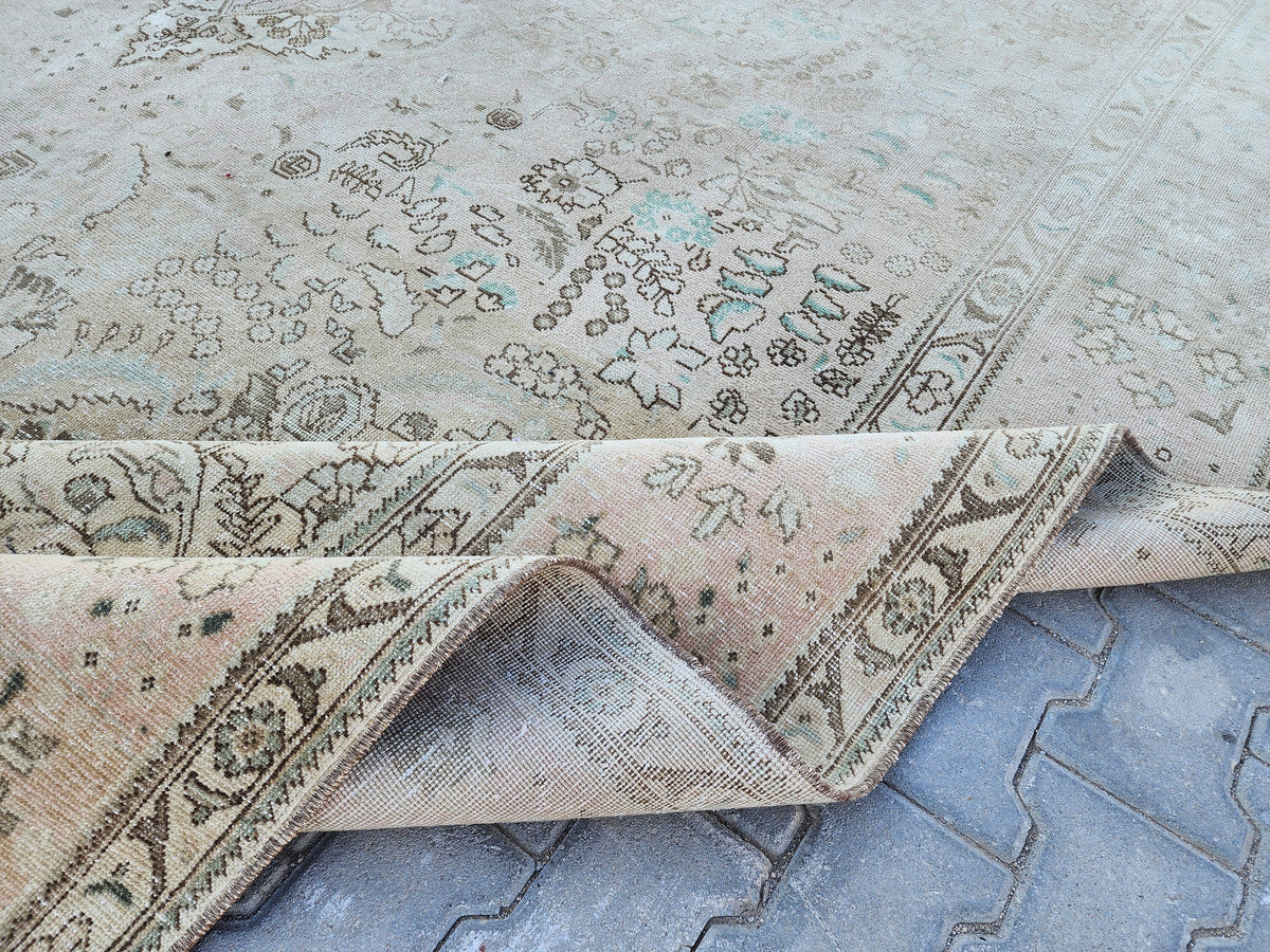 Hand Knotted Wool Area Rug 10x13: Beige Bohemian Patterned Rug