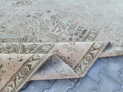 Hand Knotted Wool Area Rug 10x13: Beige Bohemian Patterned Rug