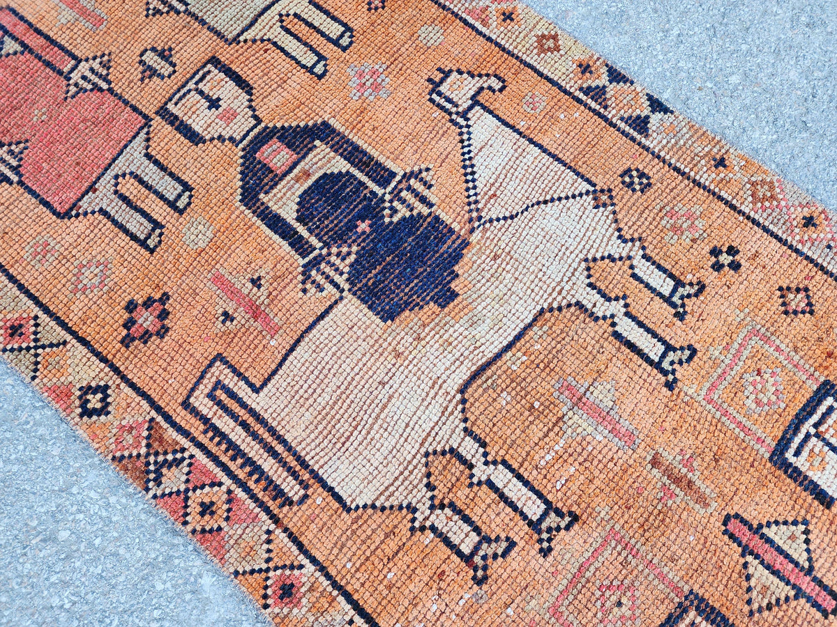 3x8 Tribal Runner Rug, Hand Made Rustic Decor, Kitchen Decor, Up Cycled Wool