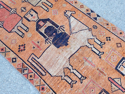 3x8 Tribal Runner Rug, Hand Made Rustic Decor, Kitchen Decor, Up Cycled Wool