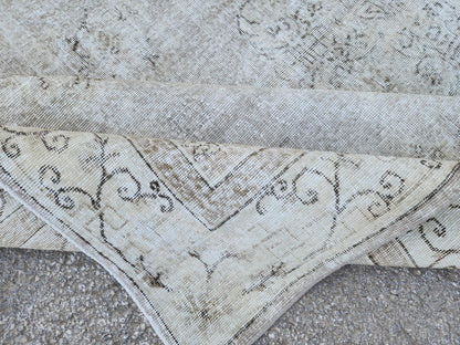 7x10 Neutral Turkish Rug: Hand Knotted, Rustic Decor, Beige and Gray