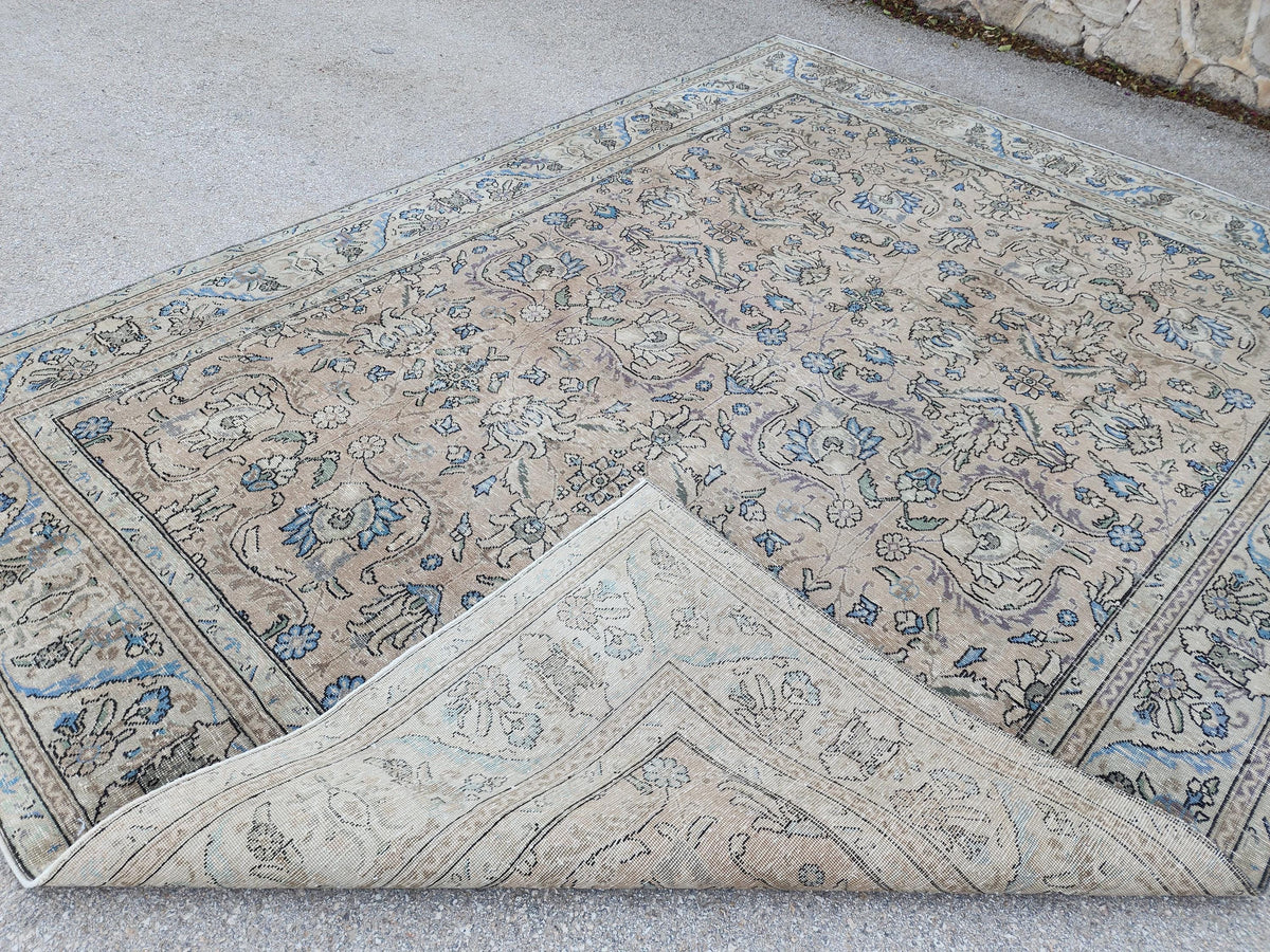 Oversized Brown Wool Oriental Rug 9x13: Hand-Knotted Farmhouse Style