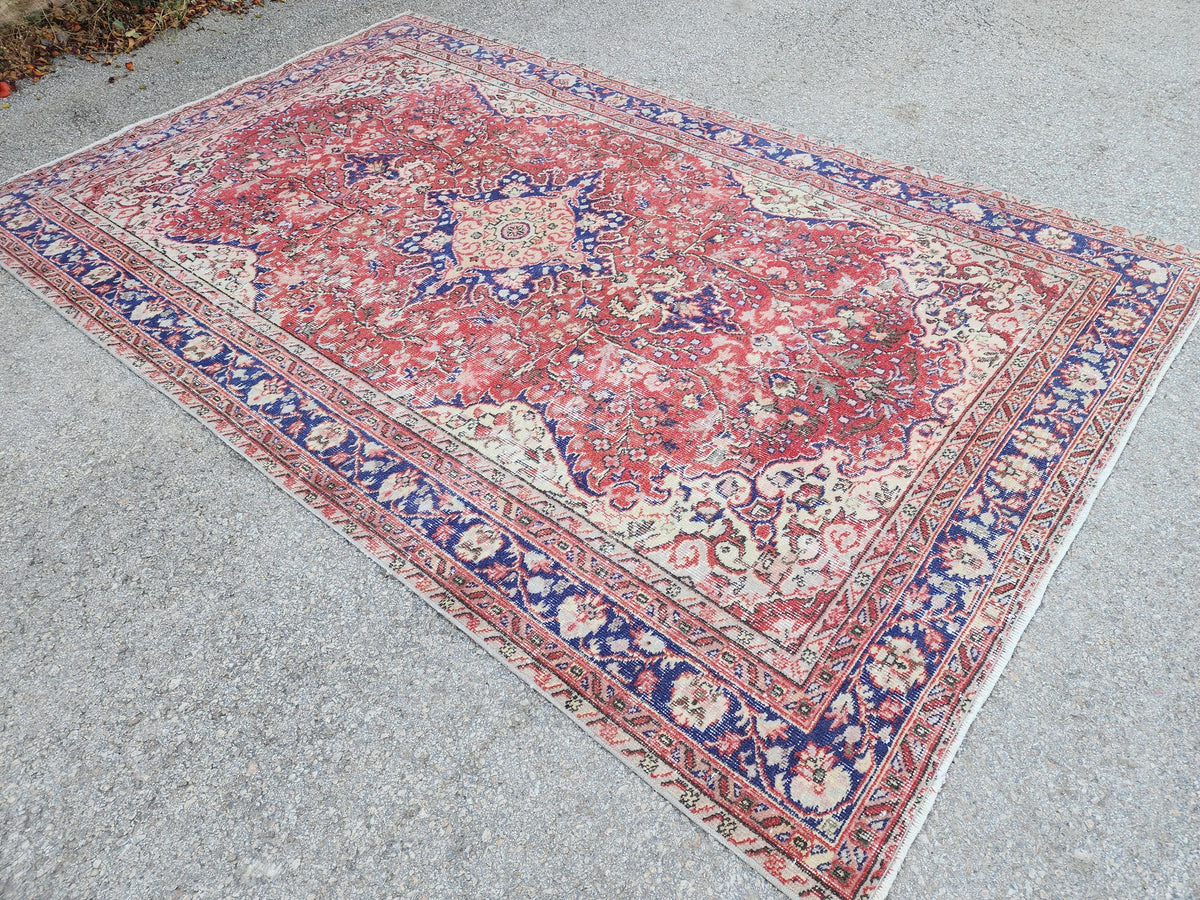 Oushak Area Rug 5.6 x 9.2 ft, Turkish Hand Knotted isparta Carpet, Living Room Decor