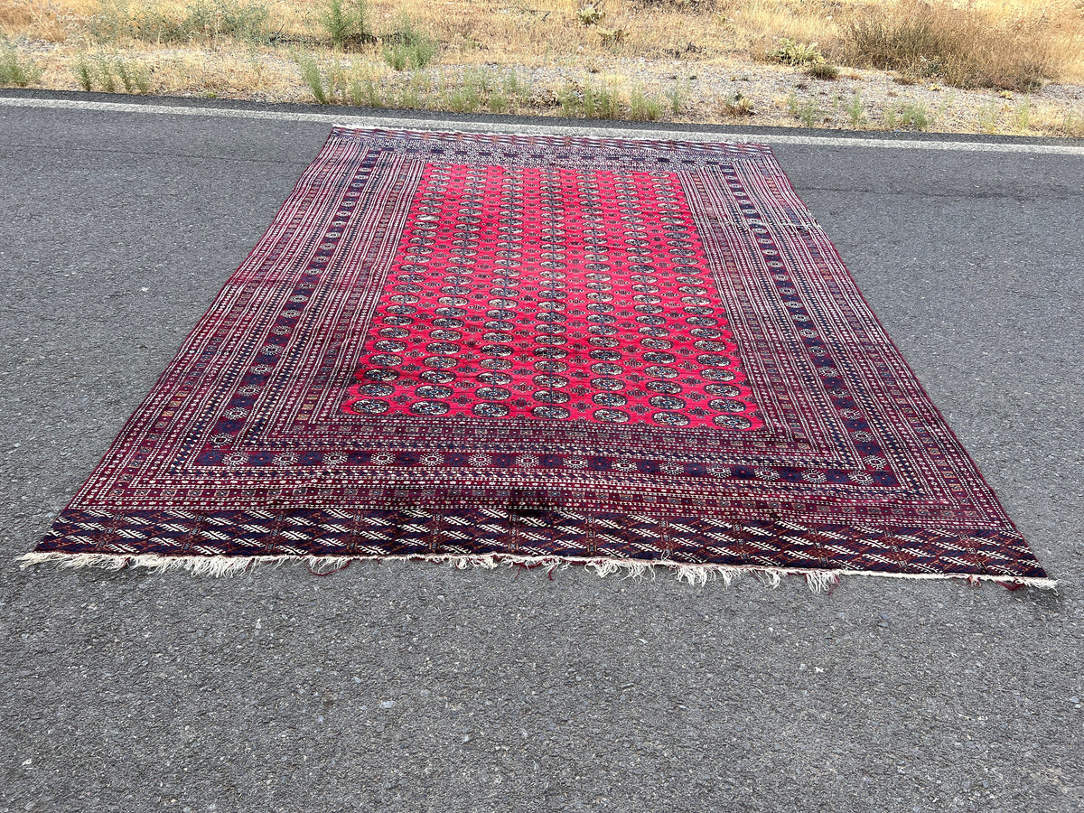 9x12 Red Turkmen Rug: Vintage Wool Area Rug
