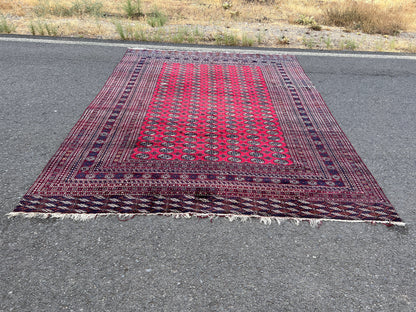 9x12 Red Turkmen Rug: Vintage Wool Area Rug
