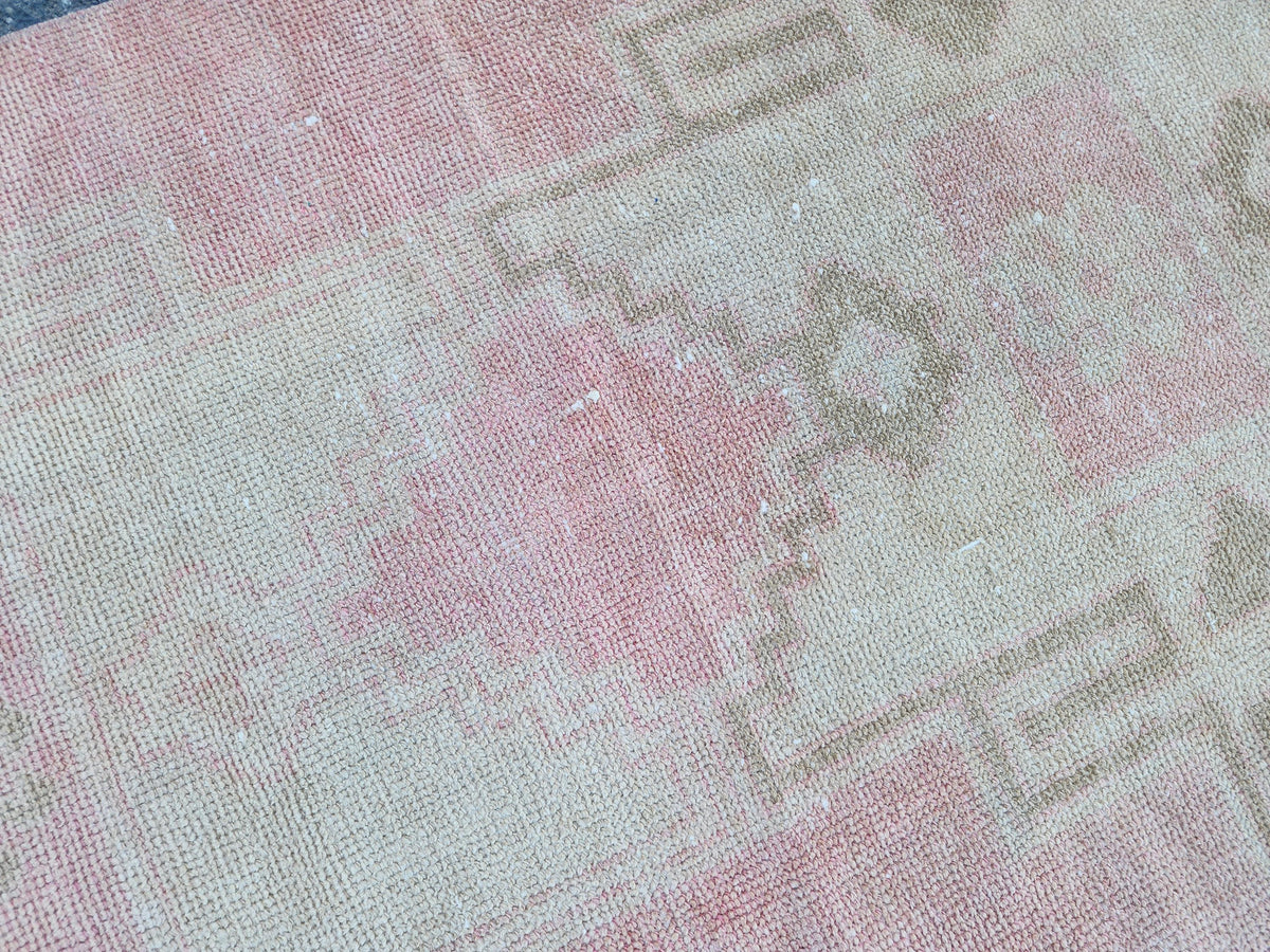 Neutral Runner Rug 2.7x13.7 ft, Stair Wool Runner Rug, Powder Pink Hand Made Decor