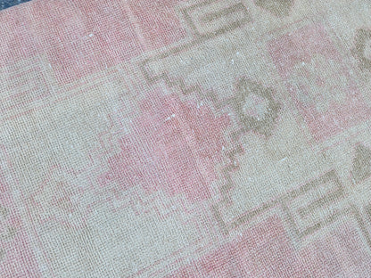 Neutral Runner Rug 2.7x13.7 ft, Stair Wool Runner Rug, Powder Pink Hand Made Decor