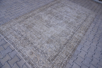 Neutral Area Rug 6x10, Handwoven Oushak Carpet, Grey Turkish Wool & Cotton