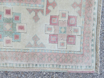 Neutral Wool Rug 6x8, Living Room Soft Design, Turkish Hand Made Vintage Carpet