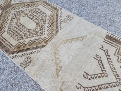Neutral Turkish Runner Rug 2x9: Vintage Hallway Rug