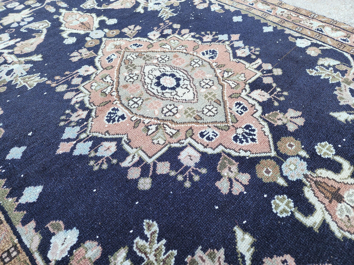4x9 Hand Made Runner Rug: Navy Blue, Home Rustic Entry Decor