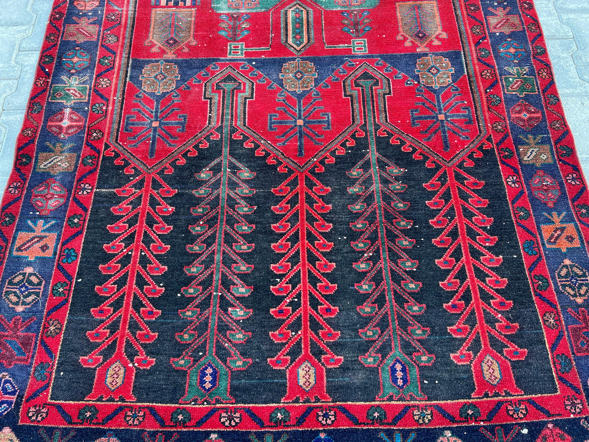 4x8 Wool Heriz Rug: Antique Turkish Area Rug