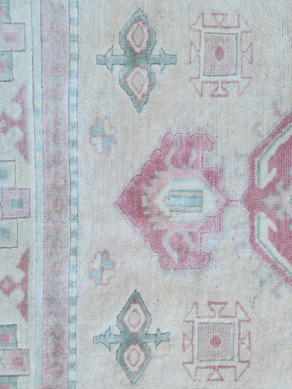 Neutral Wool Rug 6x8, Living Room Soft Design, Turkish Hand Made Vintage Carpet
