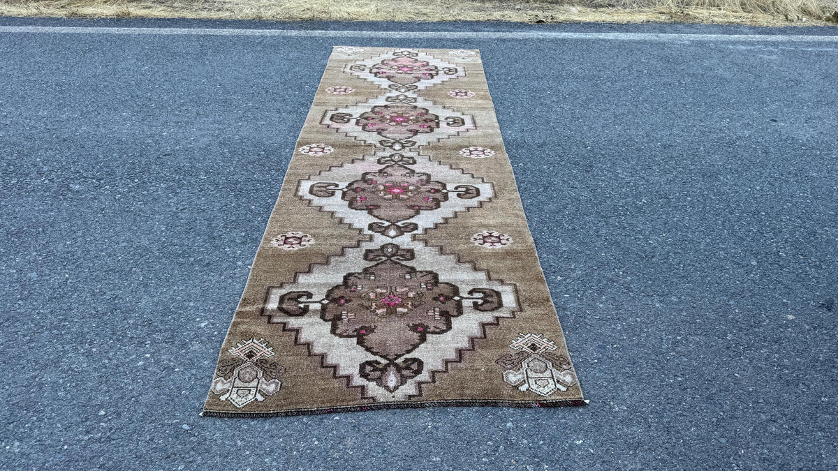 4x12 Natural Wool Runner Rug, Hand Made Rustic Decor, Up Cycled Wool