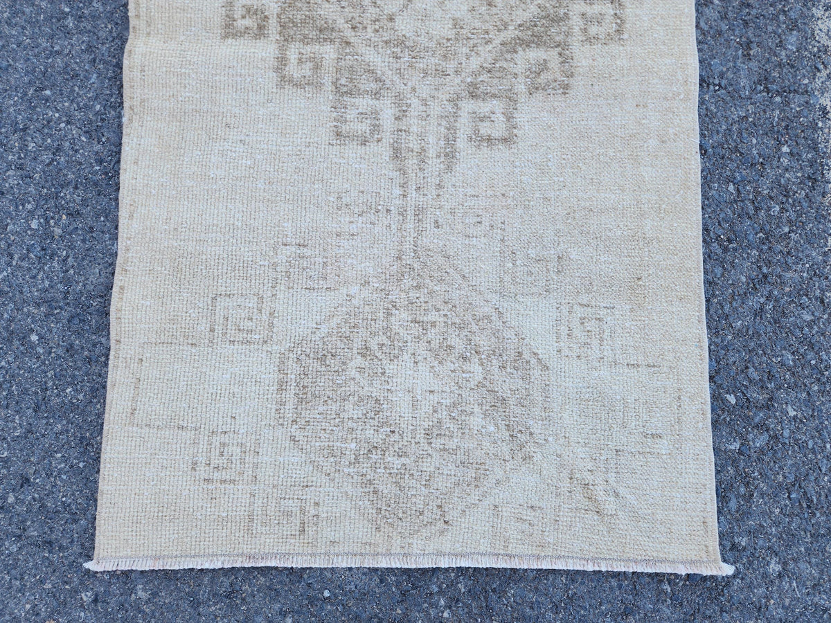Neutral Turkish Rug 2.5 x 9.7 ft, Bohemian Hand Knotted Rustic Decor, Kitchen Decor