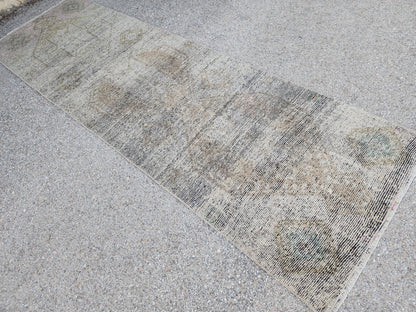 Turkish Wool Runner Rug 3x11: Gray Rustic Farmhouse Decor