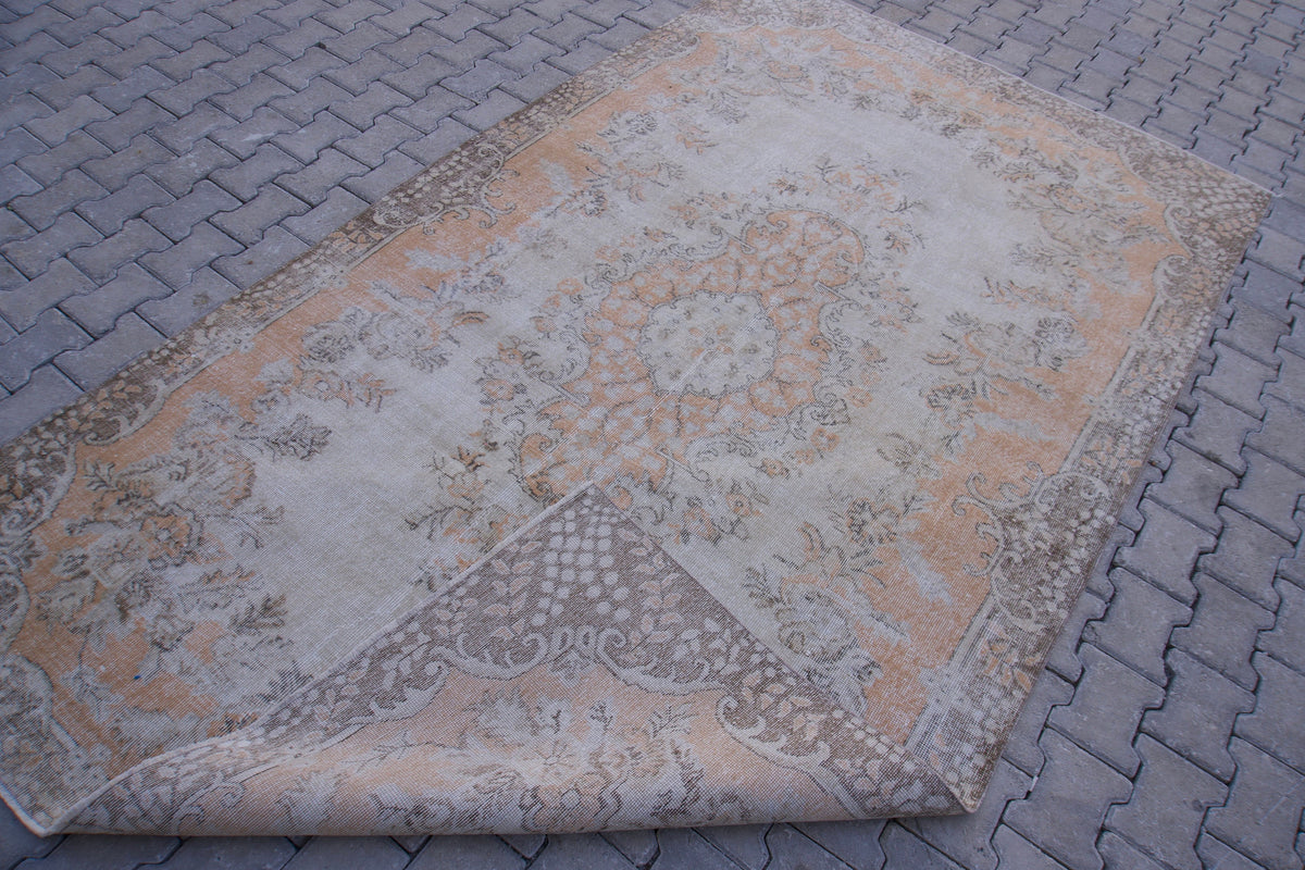 6x10 Vintage Turkish Oushak Rug: Handwoven Wool & Cotton