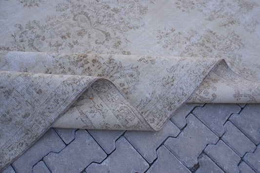 Vintage Turkish Oushak Rug 7x10: Handwoven Wool & Cotton Beige
