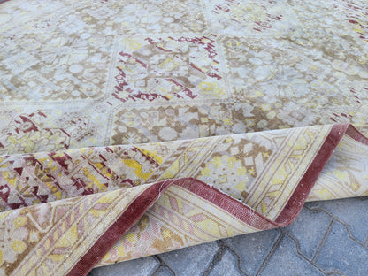 Vintage Oushak Rug 8x11: Hand-knotted Neutral Wool Oriental Rug