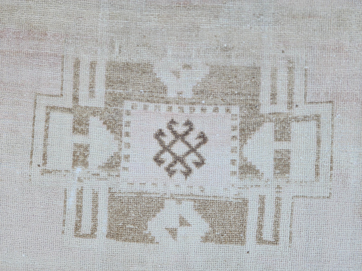 3x14 Neutral Long Runner Rug, Turkish Malatya Hand Made Wool, Beige Geometric Design