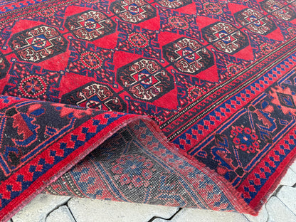 4x7 Red Turkish Oushak Rug: Handwoven Wool Vintage Style