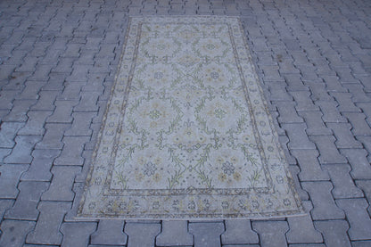 Handwoven Turkish Oushak Rug 3x6: Neutral Wool & Cotton Blend