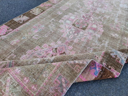 4x11 Turkish Runner Rug: Brown Abstract Hallway Carpet