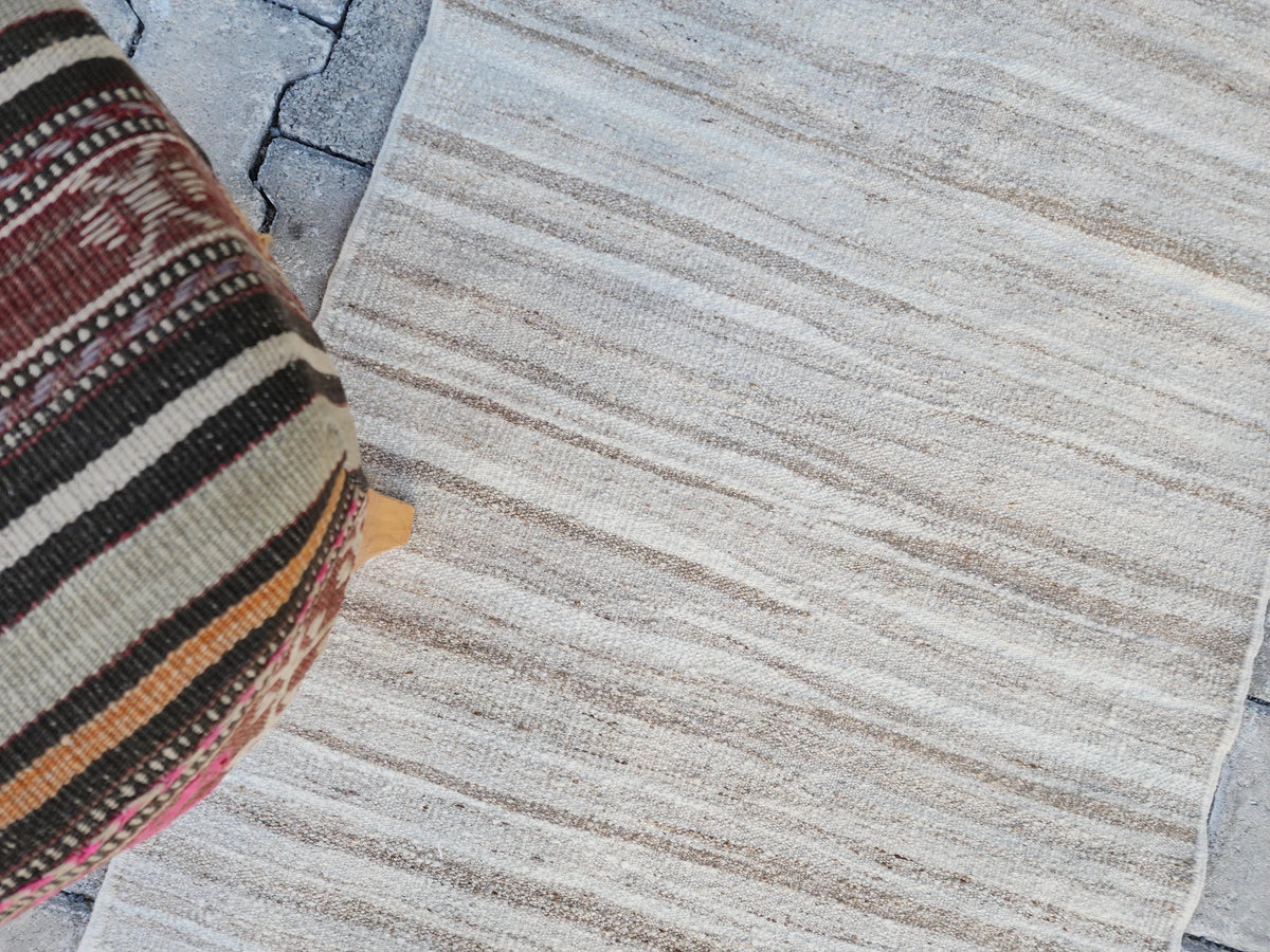 Hand Knotted Turkish Kilim Runner 2.7x11: Neutral Wool Rug
