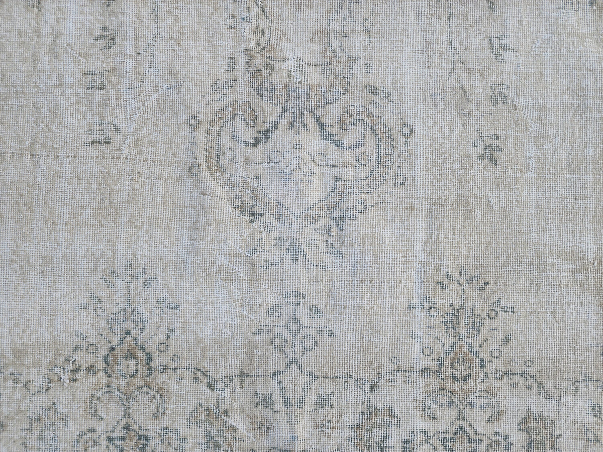 7x10 Medallion Turkish Rug, Oriental Living Room Decor, Beige and Soft Green