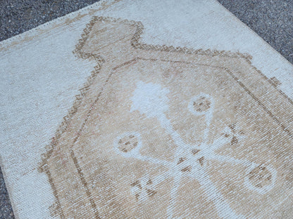 3x13 Neutral Turkish Runner Rug: Beige Rustic Hallway Decor