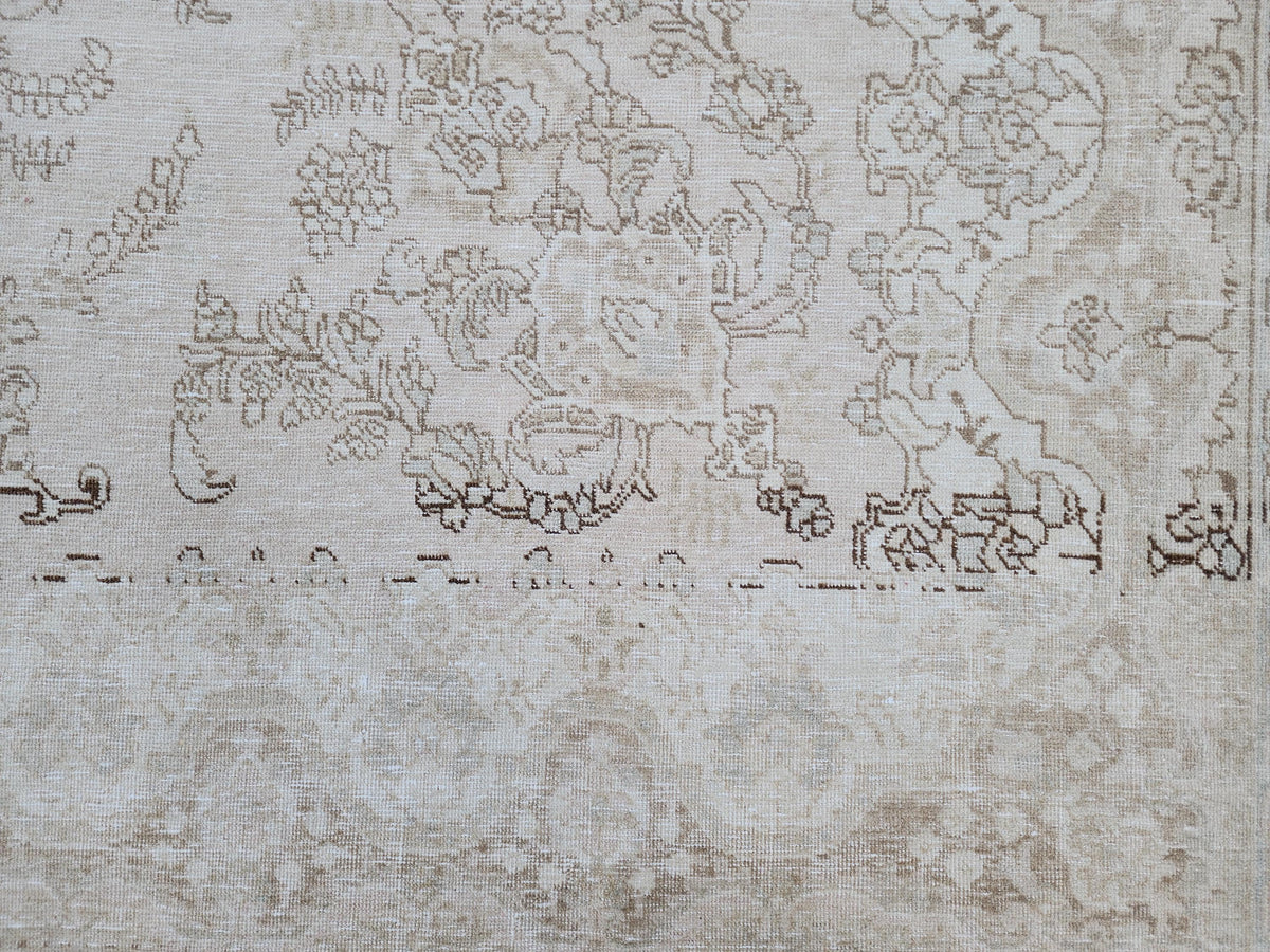 10x13 Neutral Vintage Rug, Hand Knotted Up Cycled Wool, Beige and Brown
