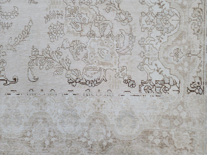10x13 Neutral Vintage Rug, Hand Knotted Up Cycled Wool, Beige and Brown
