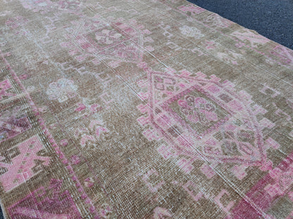 4x11 Turkish Runner Rug: Brown Abstract Hallway Carpet