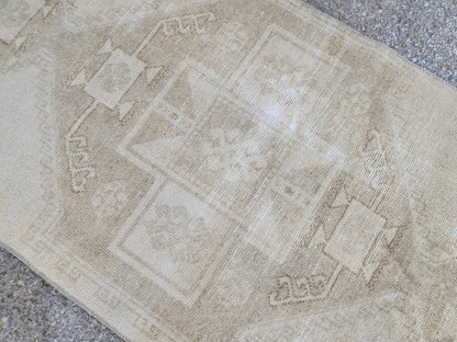 Hand Made Runner Rug 2.6 x 8.8 ft , Oriental Boho Decor, Turkish Rustic Wool Carpet