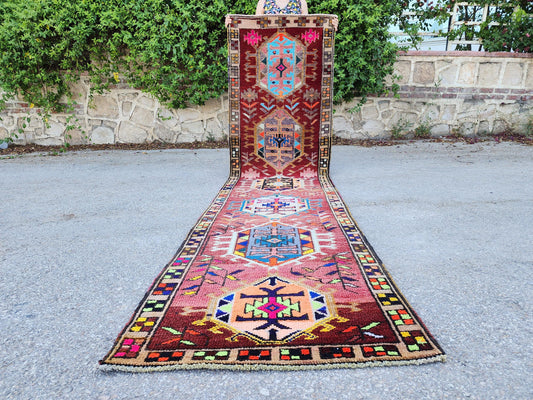 Turkish Runner Rug 2x11, Vintage Hand Woven Rustic Decor, Farmhouse Decor, Eco Friendly
