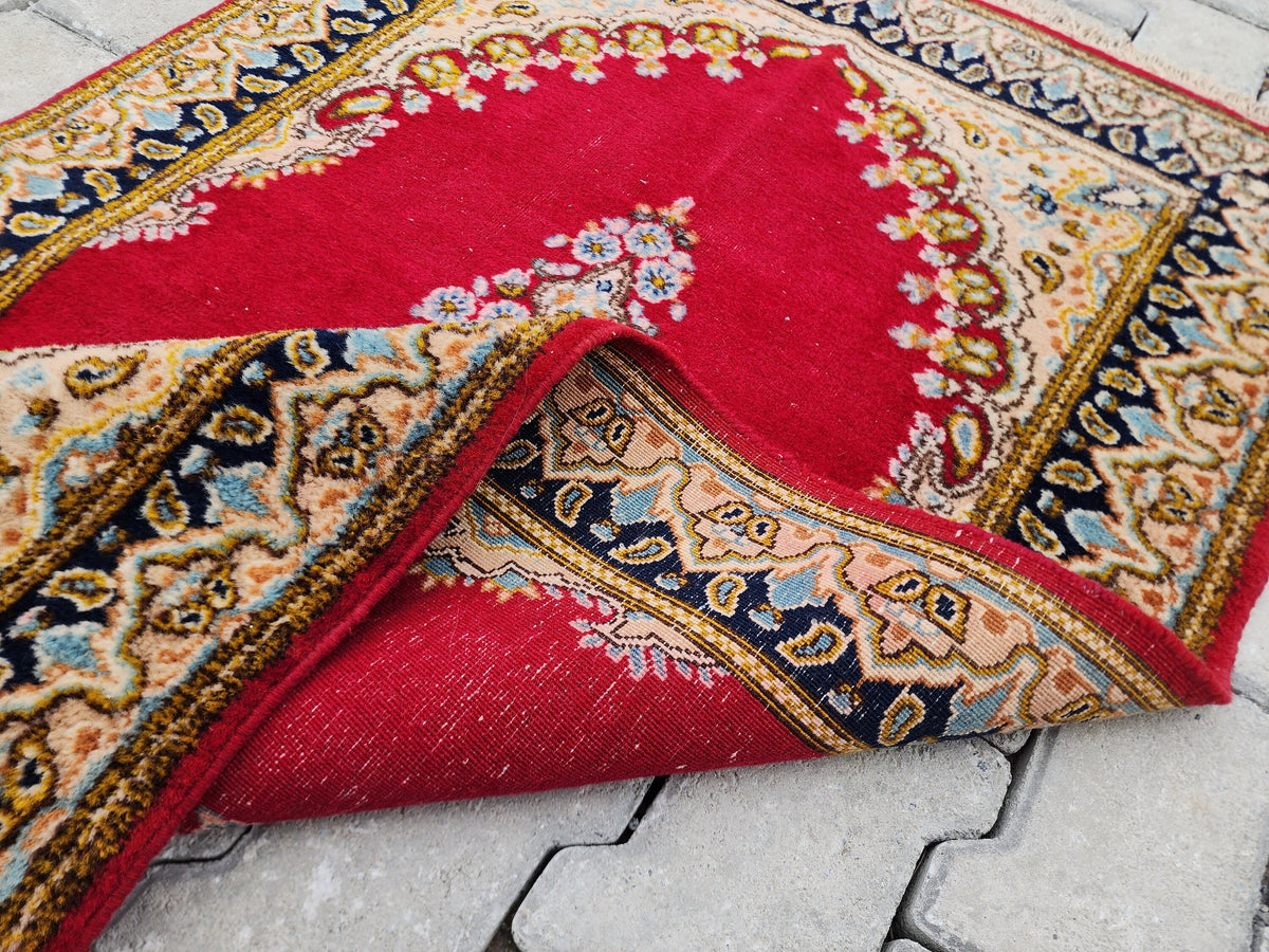 2x5 Vintage Turkish Oushak Rug: Red Antique Area Rug
