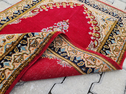 2x5 Vintage Turkish Oushak Rug: Red Antique Area Rug