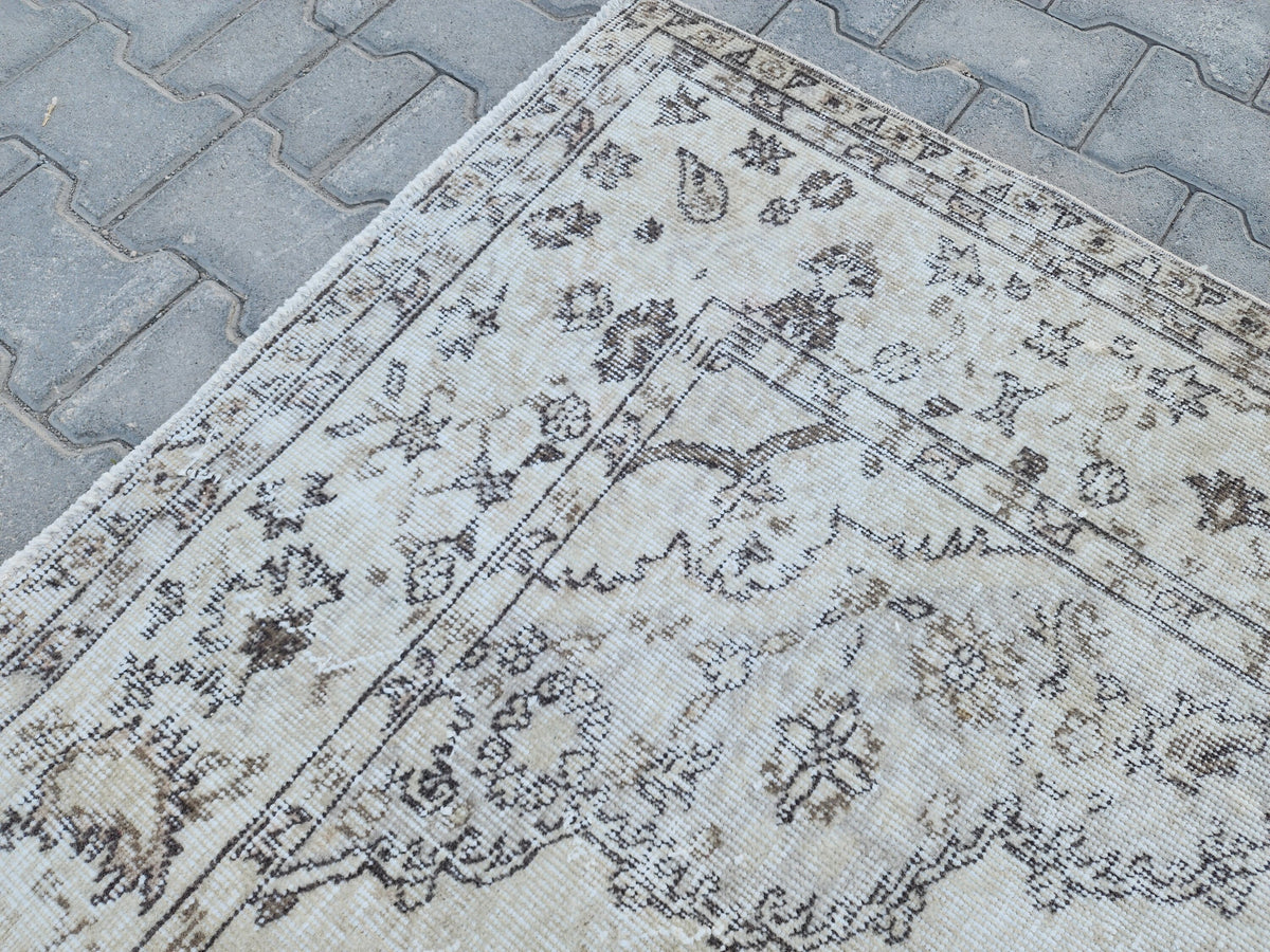 6x9 Oushak Wool Rug: Blue Turkish Vintage Area Rug