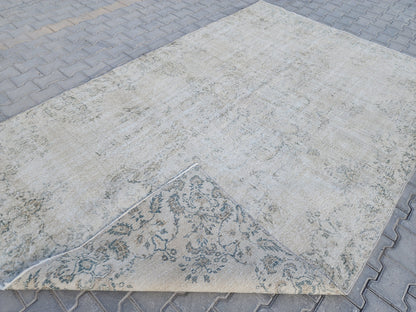 7x10 Medallion Turkish Rug, Oriental Living Room Decor, Beige and Soft Green