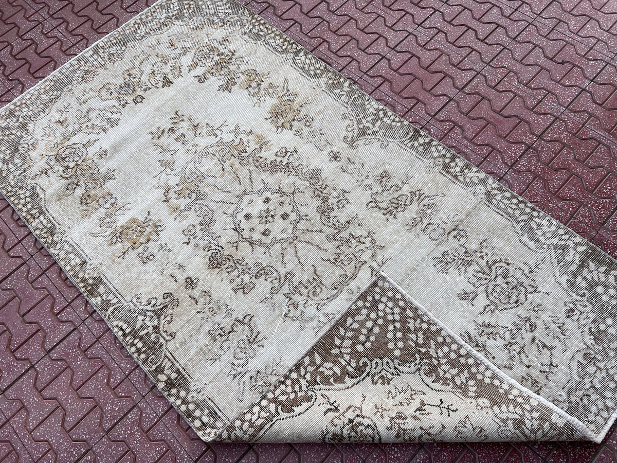 Handwoven Turkish Oushak Rug: Wool & Cotton Blend, Neutral Decor (4x7)