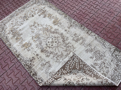 Handwoven Turkish Oushak Rug: Wool & Cotton Blend, Neutral Decor (4x7)
