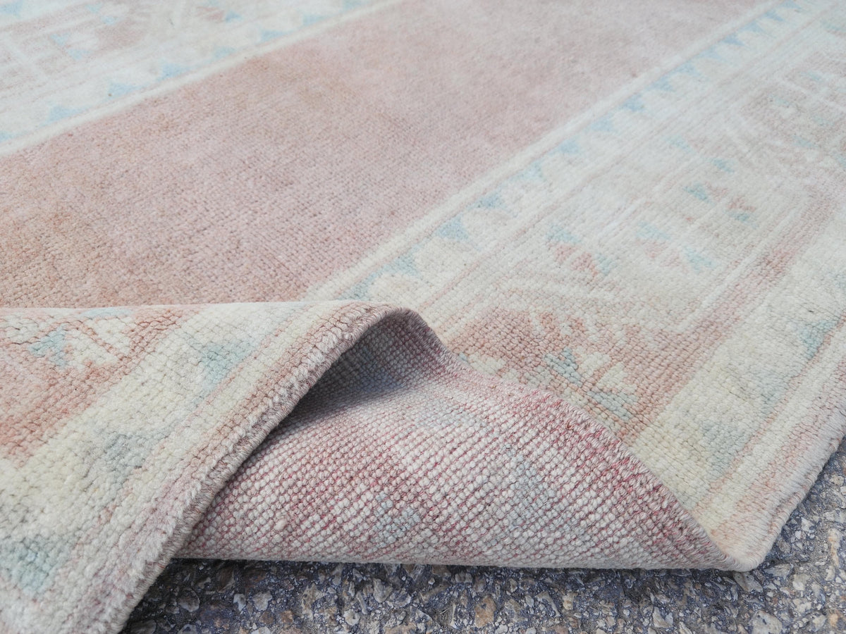 2x4 Mini Runner Rug, Oriental Hand Made Carpet For Boho Decor, Beige and Faded Red