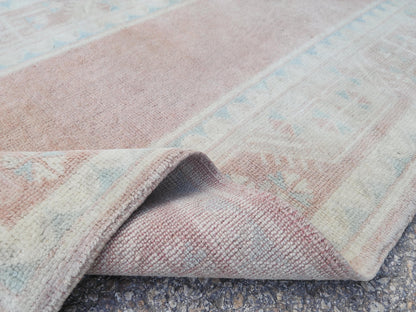 2x4 Mini Runner Rug, Oriental Hand Made Carpet For Boho Decor, Beige and Faded Red