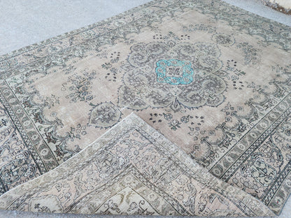 9x12 Vintage Brown Area Rug: Hand Knotted, Persian Medallion Design