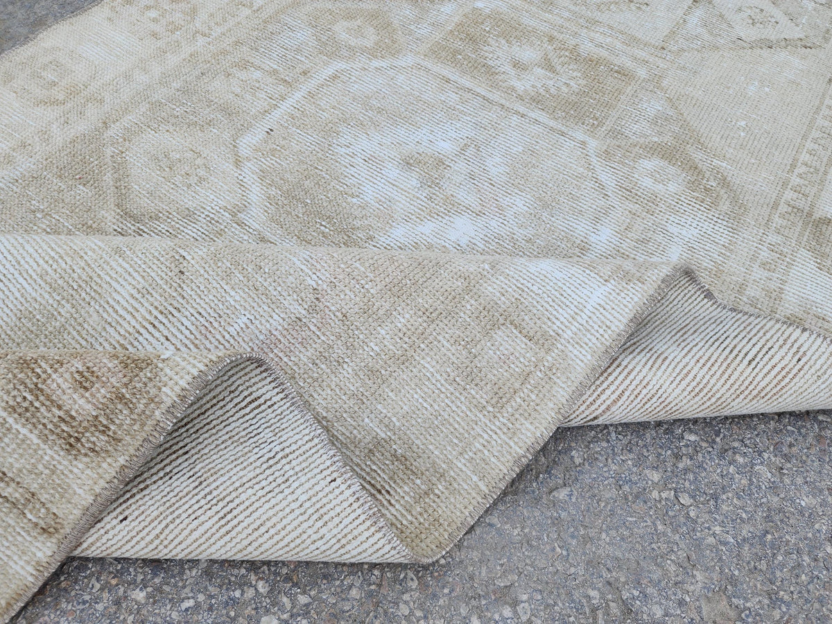 Neutral Geometric Runner Rug 3x13, Bohemian Turkish Hand Made Carpet, Hallway Home Decor